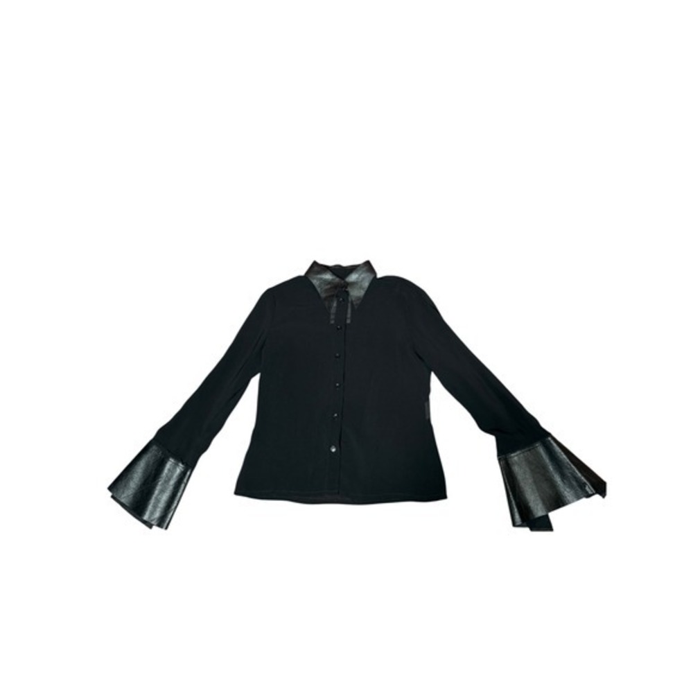 Miss Sixty Y2K Bell Sleeve Blouse Metallic Collar Black Medium